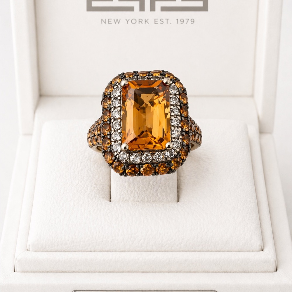 EFFY Sterling Silver 935 Orange Citrine and Diamond Ring SZ 7 New/Gift - Picture 4 of 4